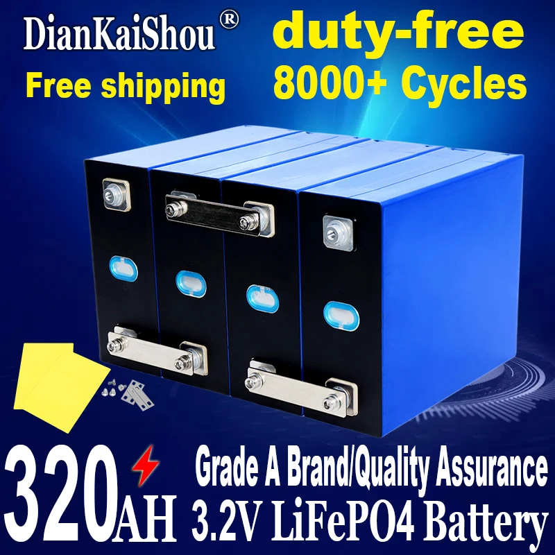 New 8000 Cycles Grade A 320Ah LiFePO4 Battery 3.2V Rechargeable Lithium Iron Phosphate Cell DIY 12V 24V 48V RV EV Vans Golf Cart