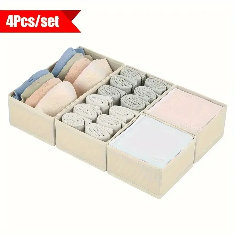 

4pcs Foldable Drawer Organizers Underwear Storage Box Dresser Storage Home For Bra Clothes Socks Belts Ties Closet Organization