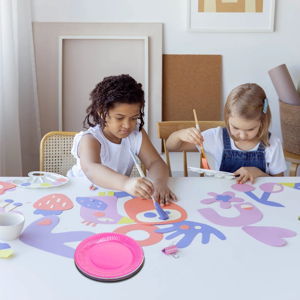 60pcs Disposable Paper Plates Kids Art Coloring Painting Materials DIY Craft Supplies Smooth Polishing Easy Paint Trays