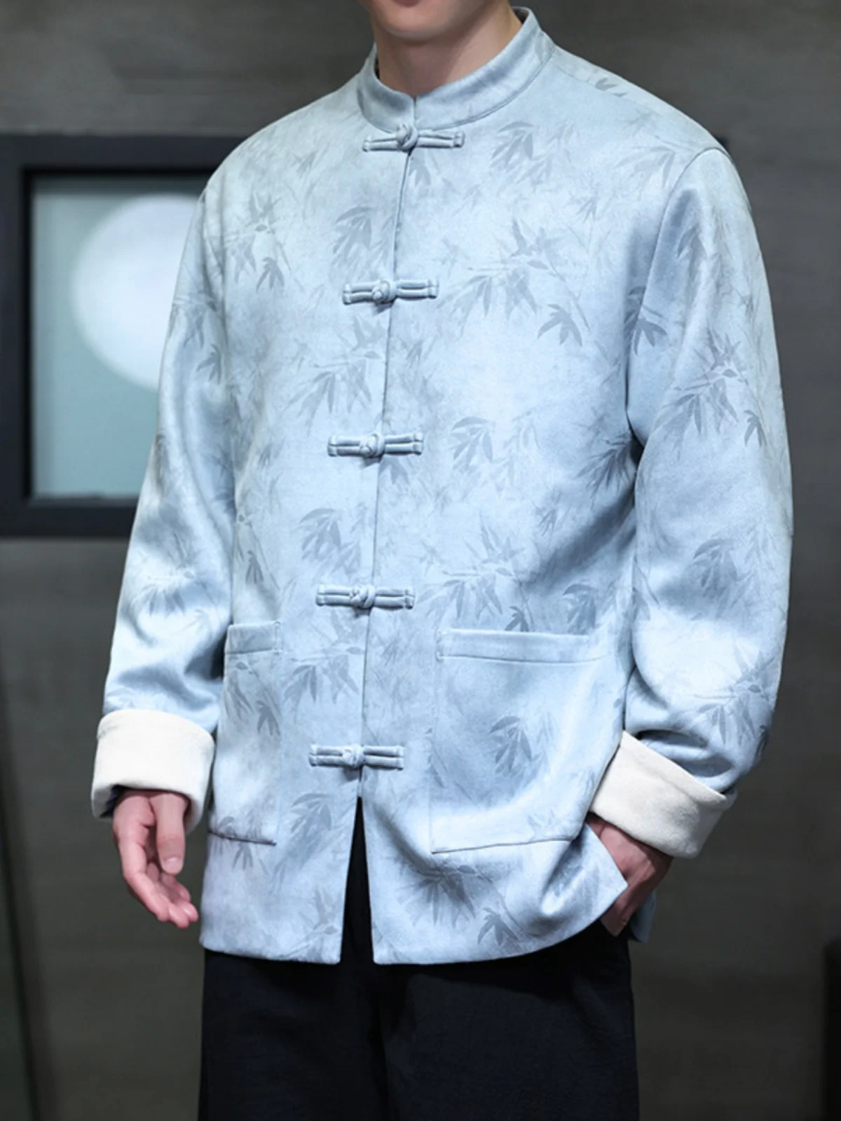 

Retro Chinese Sle Deer Skin Velvet Button Tang Suit Jaet Men's Spring Autumn Loose Stand Collar Hanfu Casual Jaet