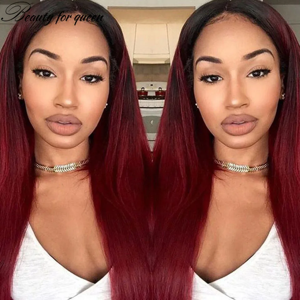 Transparent 13X4 Lace Frontal Wigs Ombre 1B Purple Straight 180 Density Brazilian Colored Human Hair Wig For Women Pre Plucked