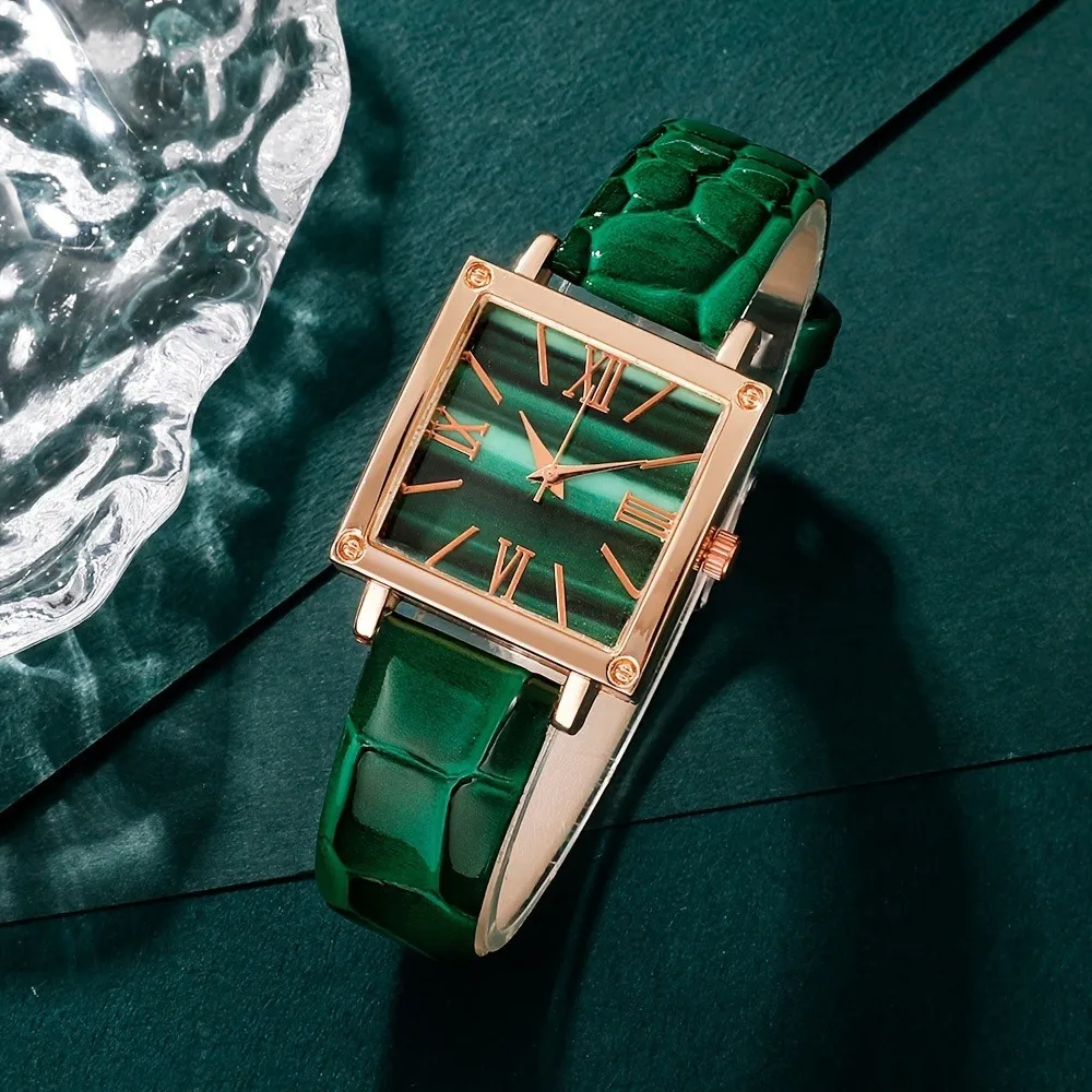 Kegllect 6PCS orologio al quarzo da donna elegante cinturino quadrato in pelle PU orologio da polso farfalla Set di gioielli regalo di san valentino