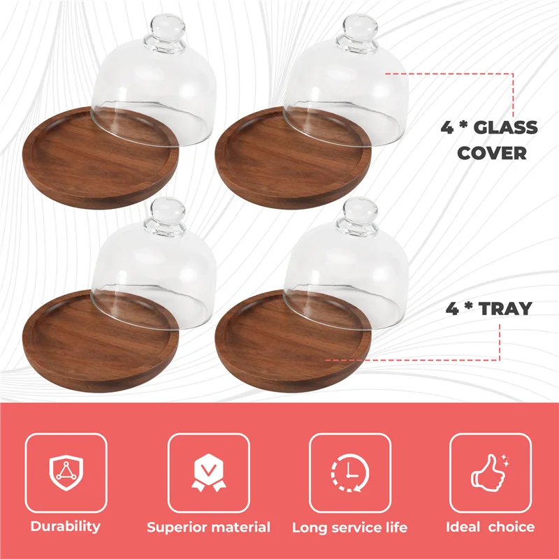 

【Rushed】многофункциональная мини-подставка для сервировки десертов, блюдо для торта из акации с купольной крышкой, тарелка для торта для домашних отелей (4 шт.)