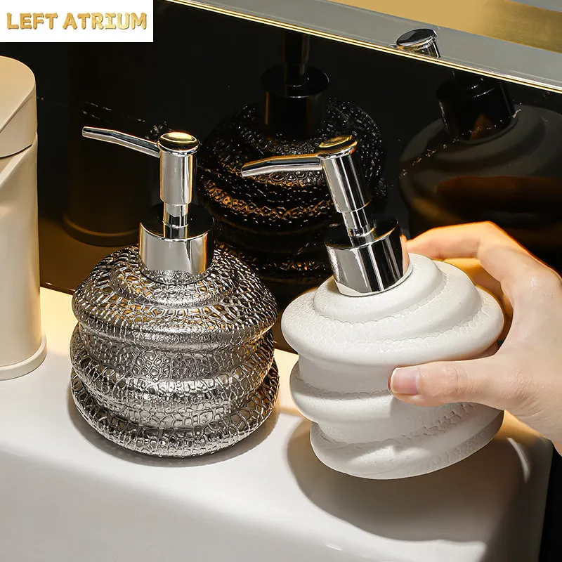 

Faux Leather Ceramic Lotion Bottle Toilet Hand Sanitizer Bottle Bathroom Soap Dispenser Press Bottles Shower Gel Shampoo Bottles