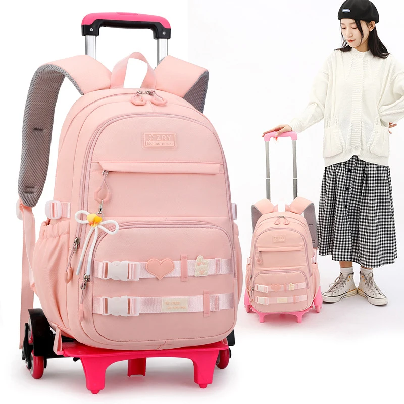 Sac à Dos d'École à Roulettes Étanche pour Enfant, Cartable à Roulettes pour Fille