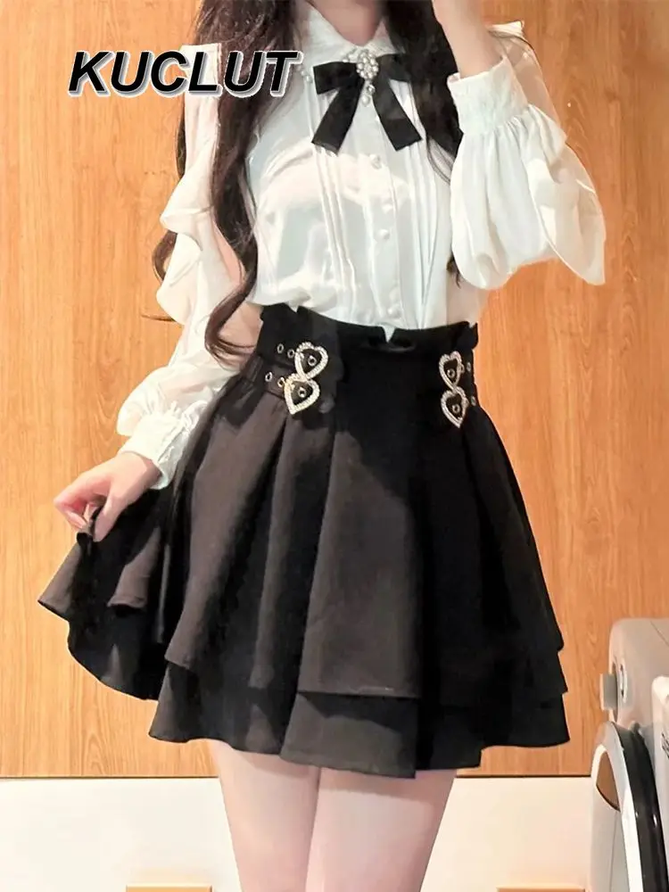 

Рубашка с длинным рукавом + короткая юбка, милый и милый комплект из двух предметов для женщин, весна-лето 2025, новые женские элегантные наряды