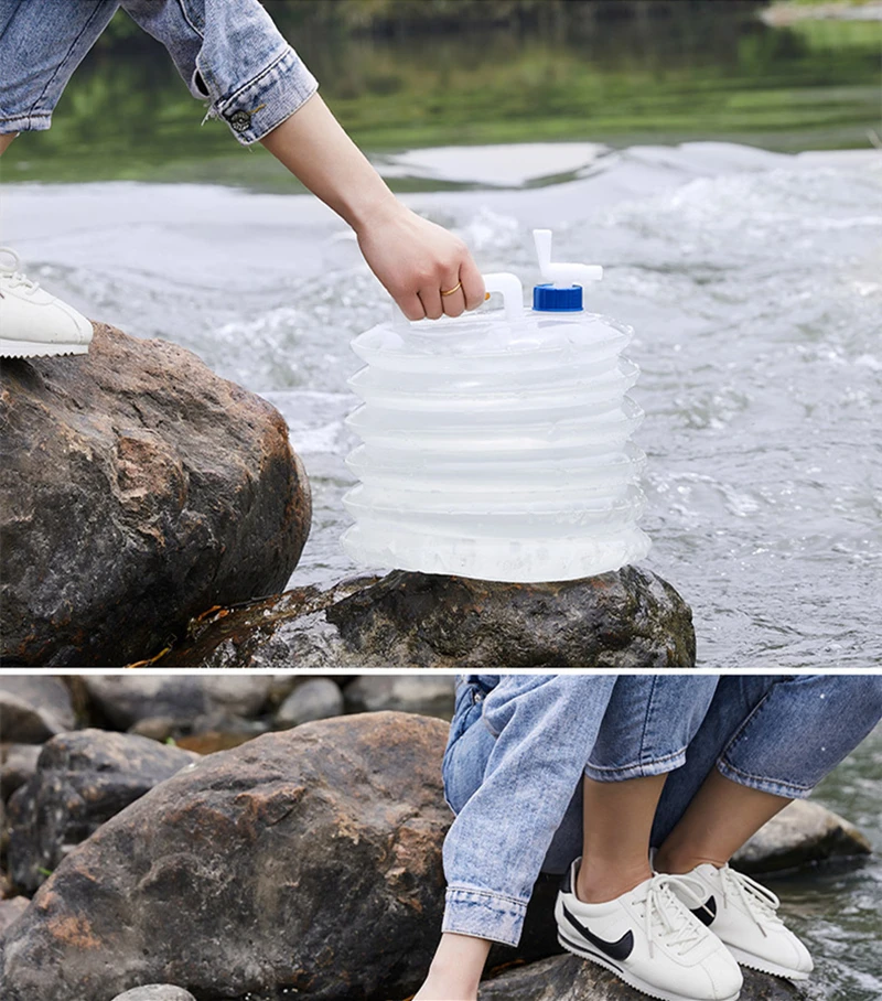 

Outdoor Portable Emergency Water Storage Kettle PE Folding Water Bag Shrink Bucket Transparent Travel Simple Car Camping 5L 10L