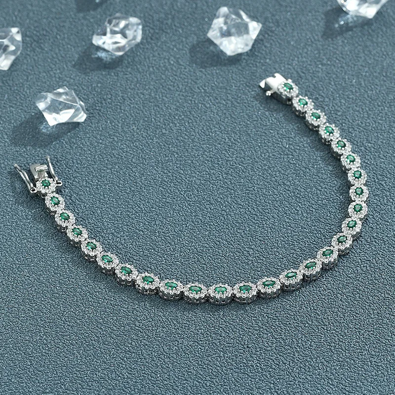 

Роскошный браслет из цельной платины PT950 с овальными синими, красными и зелеными муассанитами и бриллиантами, модный браслет в стиле Ins