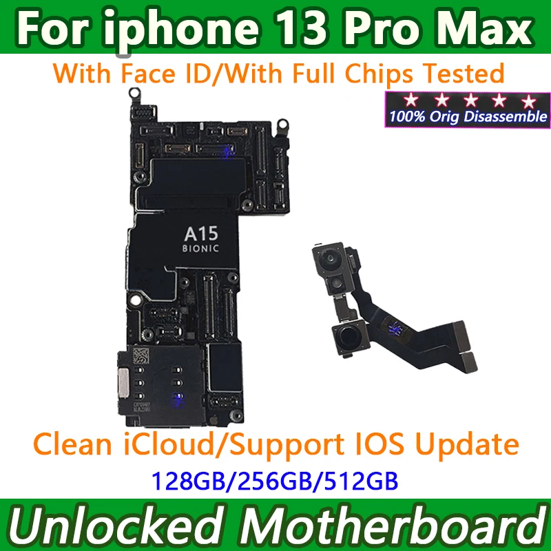 Full Chips Tested Mainboard For iPhone 13 Pro max Motherboard Unlocked With Face ID Support IOS Clean iCloud Logic Board Plate