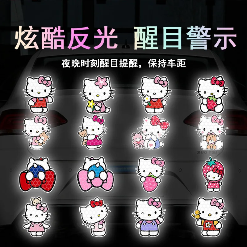 Sanrio Cartoon Reflective Sticker Cute Electric Vehicle Motorcycle Body Decoration Car Helmet Warning Decal Hello Kitty Stickers