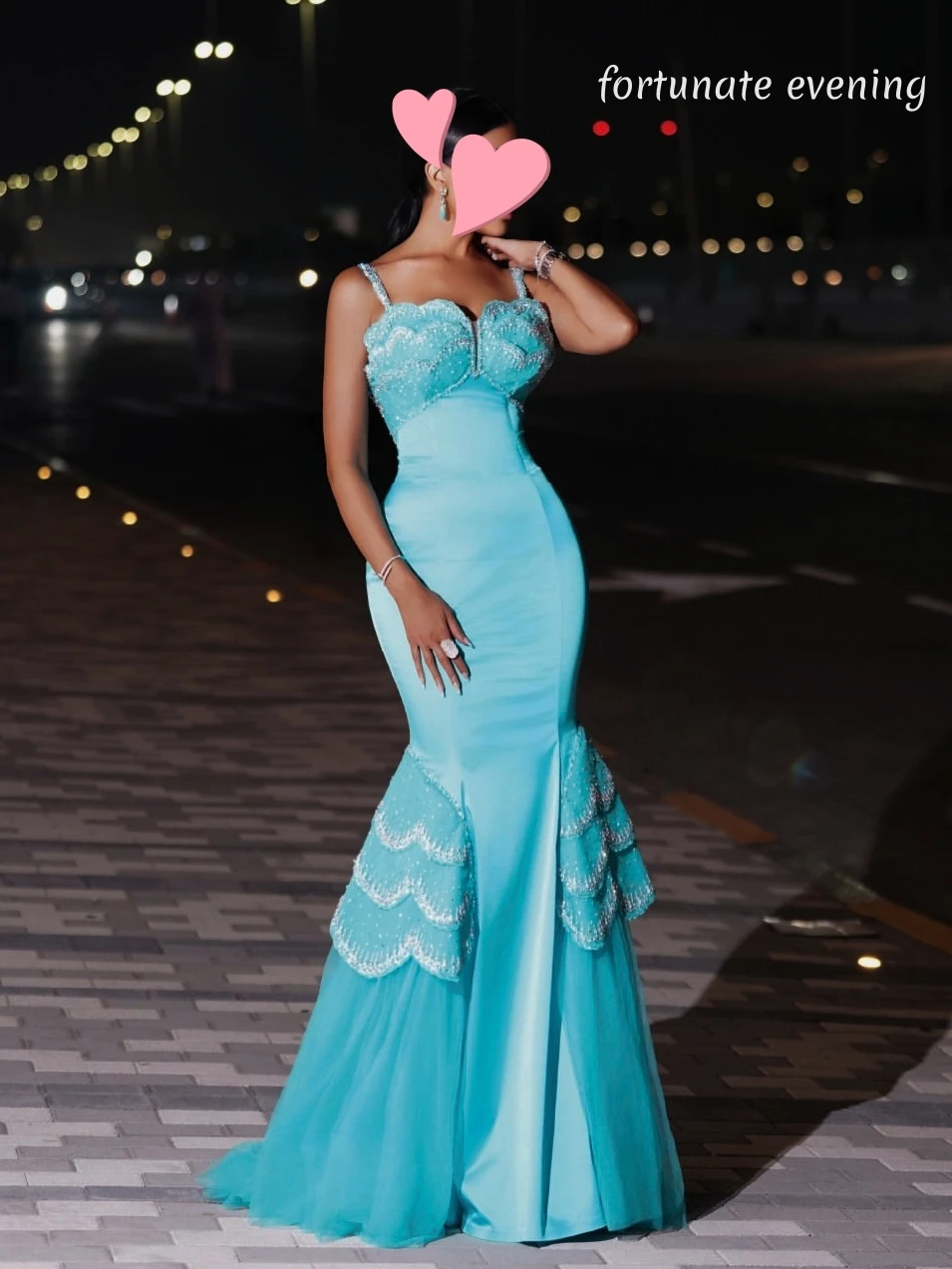 فستان سهرة محظوظ أنيق عتيق باللون الأخضر الحلو حورية البحر واللؤلؤ مخصص للمناسبات الرسمية والحفلات الراقصة وحفلات السهرة