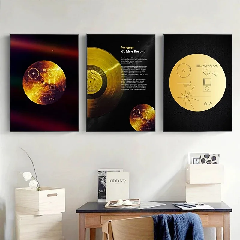 Voyager 1 Golden Record Space Vintage Poster and Prints Canvas Printing Wall Art Picture for Club Living Room Home Decoration