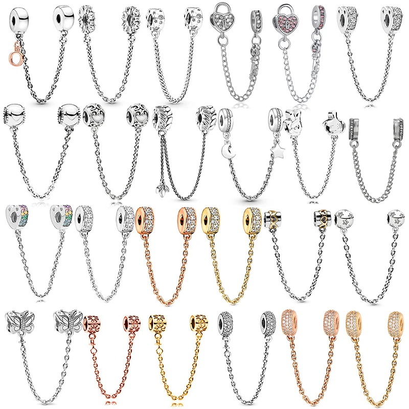 Fashion Silver Plated Safety Chain Impede Slip Charms Beads Fits Original Charms Bracelets For Women Jewelry Making Dropshipping