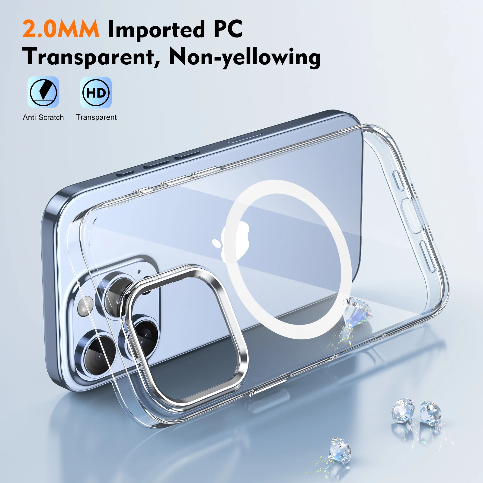 For Apple Iphone 16 Plus Pro Max Original Magnetism Cover Magsafe Case Clear Acrylic Silicon Ice-sensing Magnetic PC Case