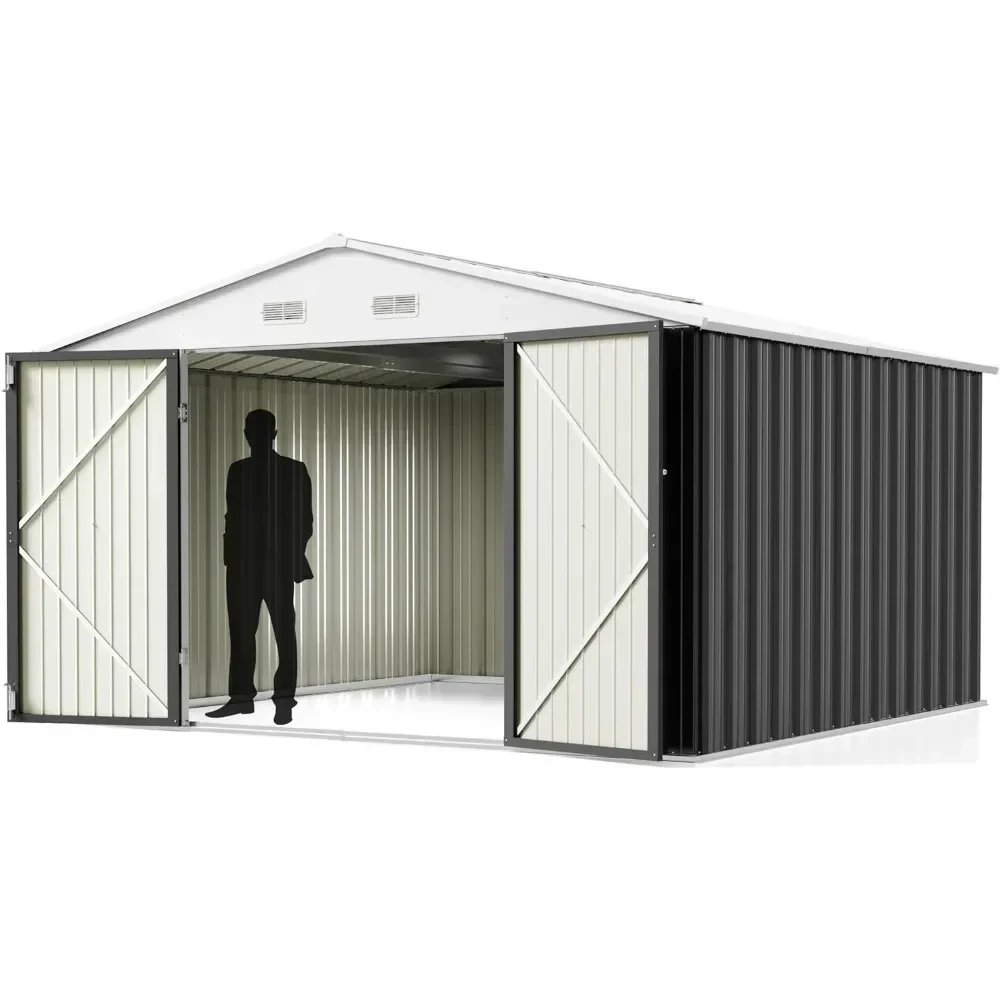 

Outdoor Steel Utility Storage Room, T10ft x 10ft, ool Room with Door and Lock, Metal Shed, For Backyard Garden Patio Lawn, Gray