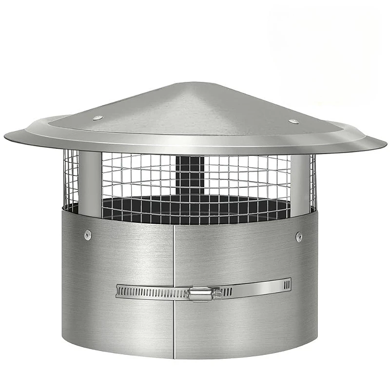 304 SUS Round Roof Chimney Vent Cap with Screen, Adjustable Cone Top Rain Proof Cover for 100-250mm Vent Accessories