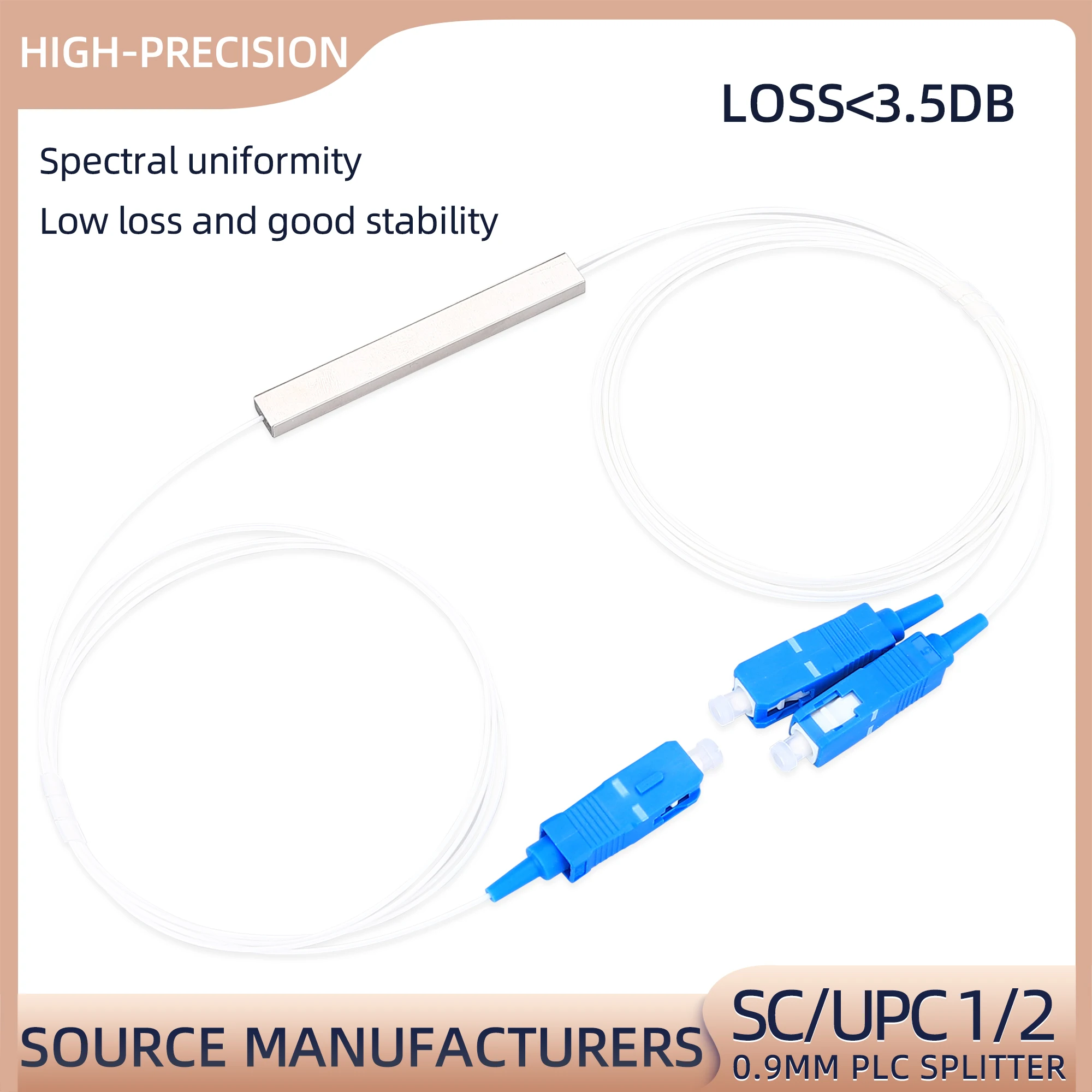 SC/UPC 1x2 Single Mode PLC Micro Fiber Optic Splitter