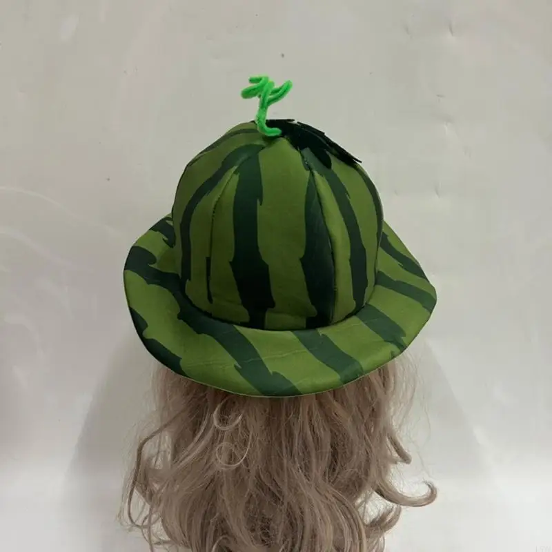 L5YA ثلاثية الأبعاد البطيخ قبعة بحافة لحفلة الهالوين الاحتفال خلع الملابس واسعة الحواف الفاكهة القبعات قبعة لعطلة الهدايا #5