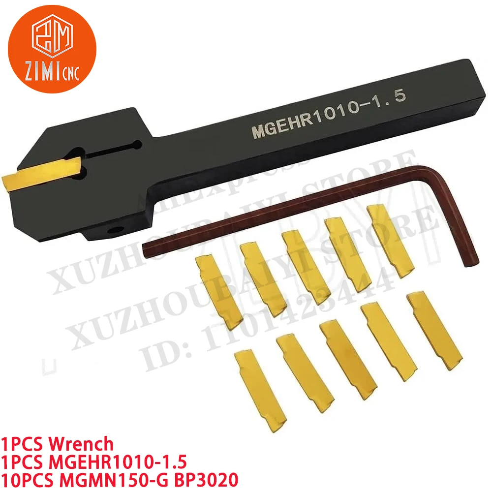 1PCS MGEHR1010-1.5 10mm 그루빙 도구 홀더 +10PCS MGMN150-G BP3020 그루빙 카바이드 인서트 CNC 금속 기계 절삭 도구