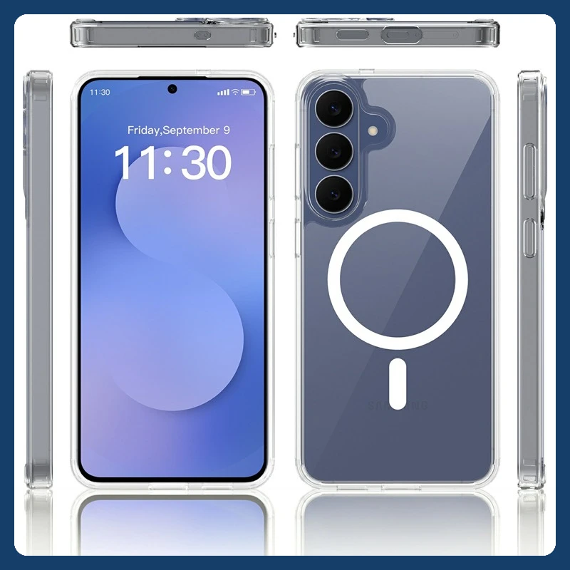 Case For Samsung Galaxy S26 FE Magnetic Transparent Hard PC+Soft TPU Lightweight Anti-Scratch Non-Slip Protection Phone Cover