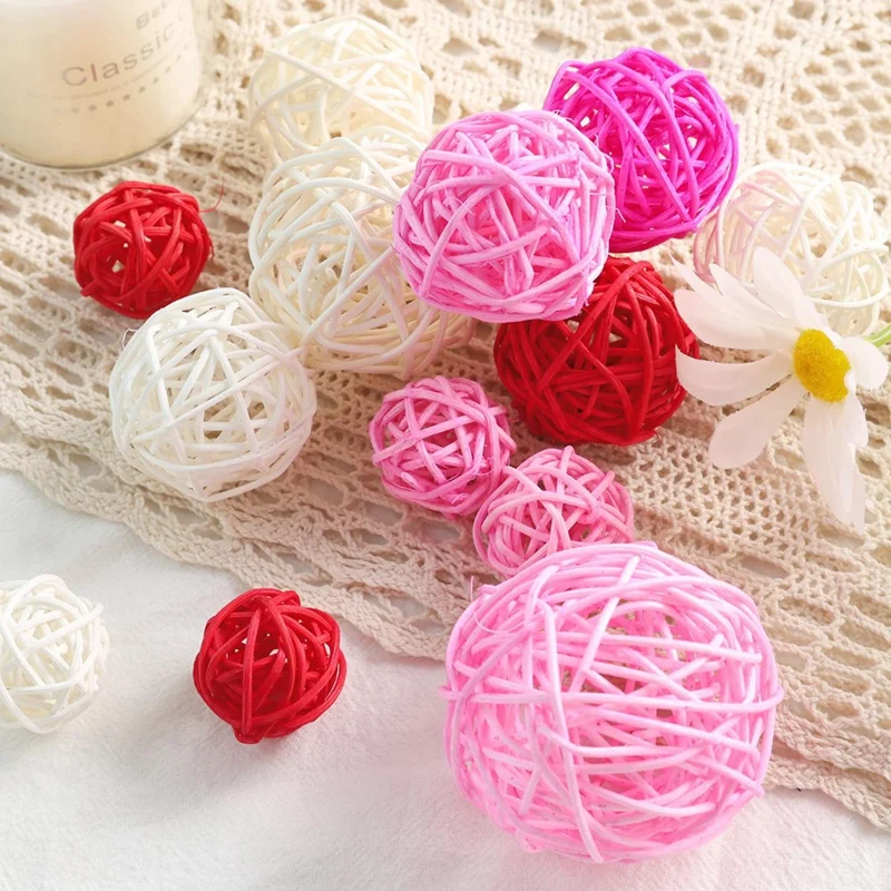 Wicker Rattan Balls Pink Rattan Balls Bowl Fillers Vase Fillers For Wedding For Birthday Party Home Table Decor 42PCS