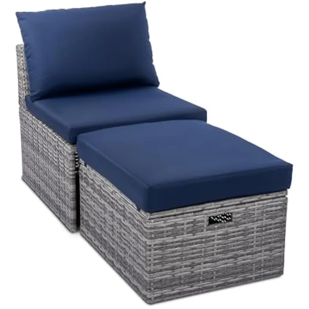 w Backyard Expressions 2 Pc. Outdoor Conversation Chair Set with Storage and Ottoman, 250lb Weight Capacity, Navy Blue