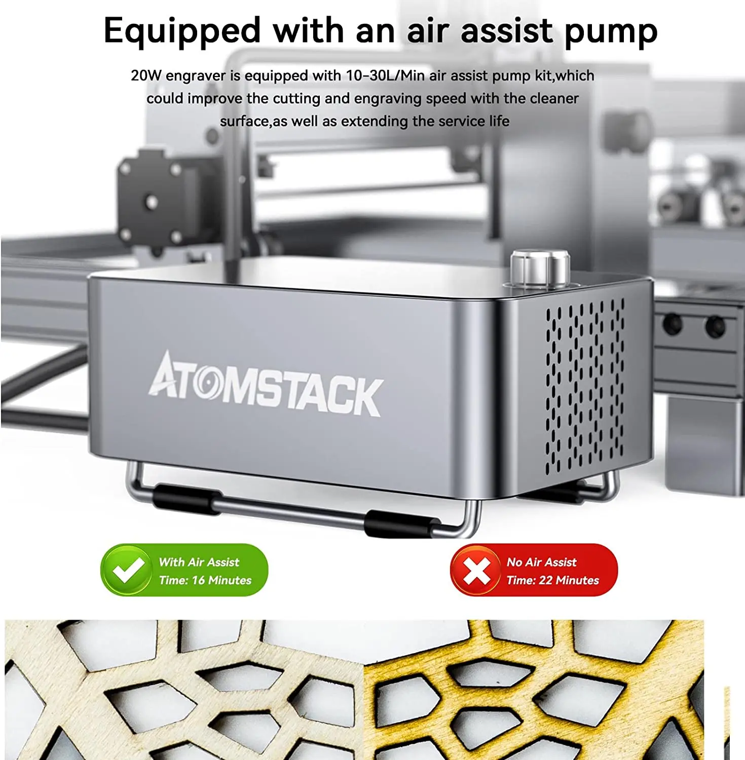 Imagem -06 - Atomstack X20 Pro S20 A20 130w Quad-laser Máquina de Gravação e Corte Embutido Sistema de Assistência de ar 20w Potência de Saída Cnc Gravador