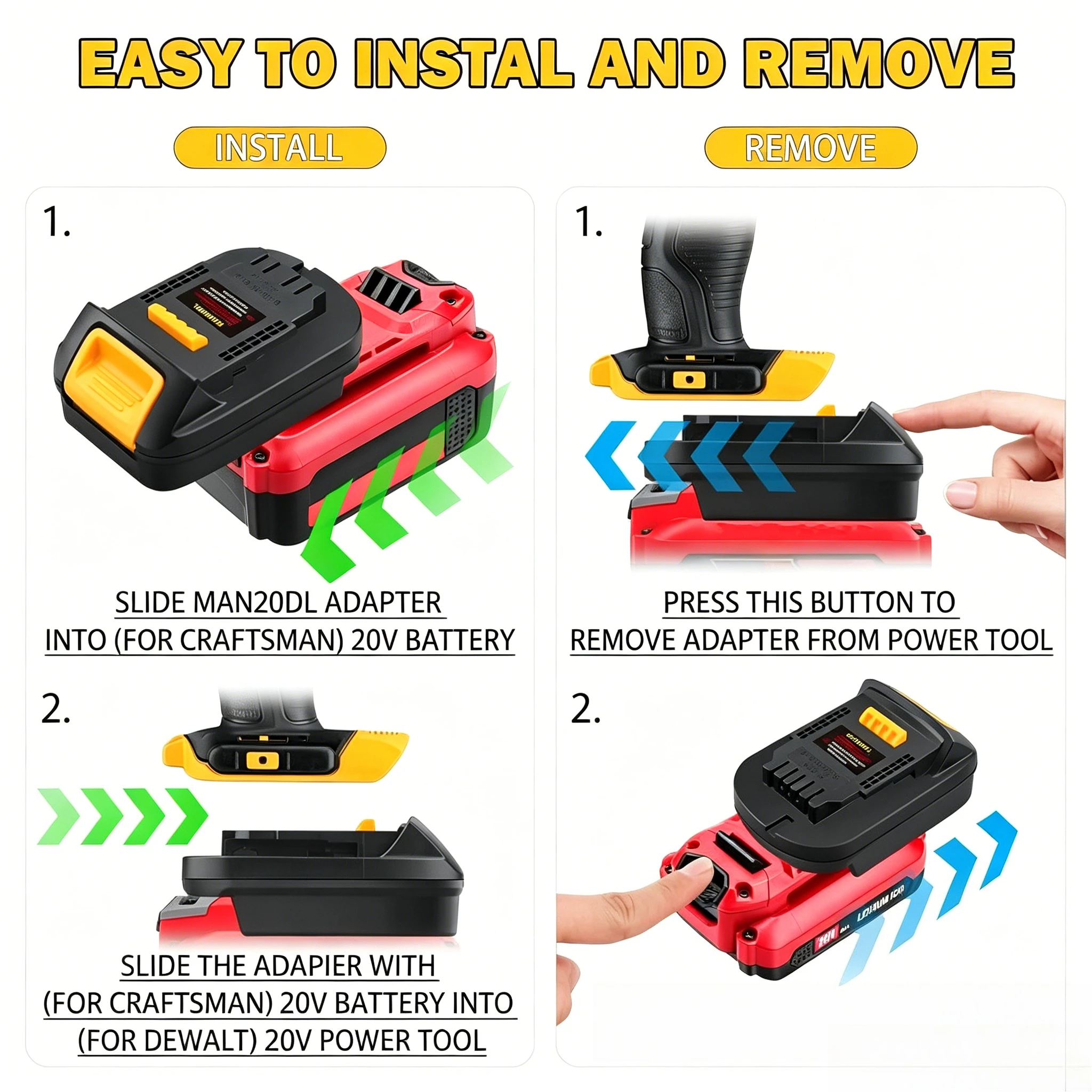 Battery Adapter for Craftsman 20V V20 Battery Converter to for Dewalt 20v Cordless Power Tools MAN20DL