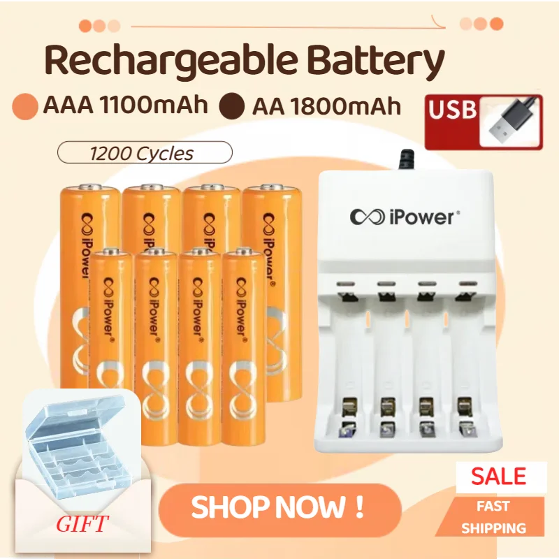 

1800mAh 1.2V AA & 1100mAh 1.2V AAA Rechargeable Batteries NI-MH Battery for Camera Toys Flashlight Remote Control Keyboard Mouse