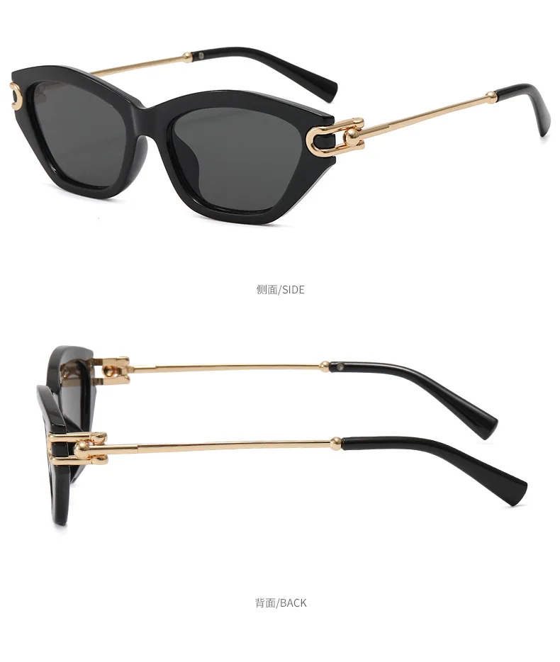 Vintage Mode Patchwork Knotenbein Cat-Eye Sonnenbrille für Damen, Markenlegierung, Schwarz-Blau-Verlauf, Damen UV400 Sonnenbrillen – Detail 7