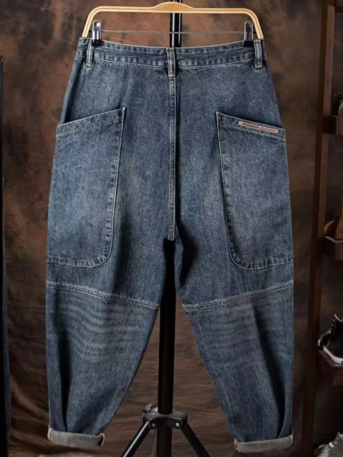 Retro American Workwear Jeans Men's Loose Fit Large Size Straight Leg Pocket Work Pants Wear Resistant Spring Autumn