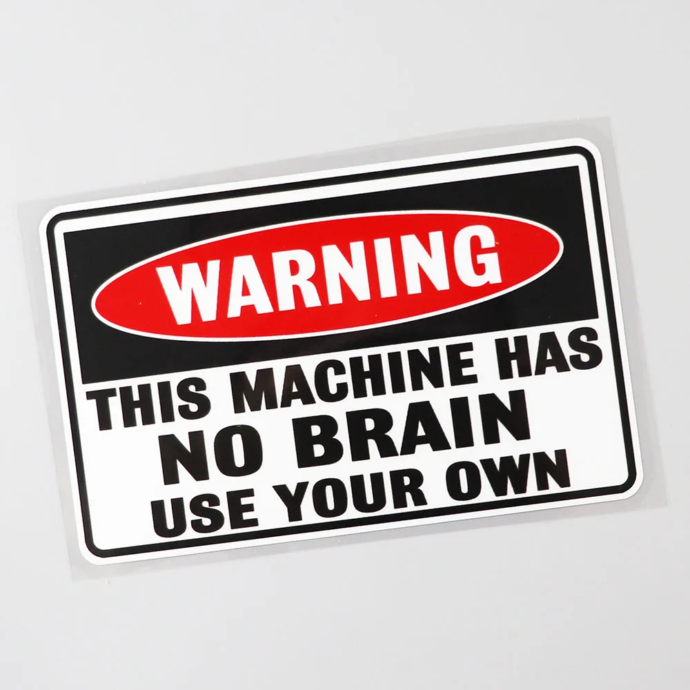 personalized warning this machine has no brain decals for mountain bikes, bumper waterproof sticker 14.3cmx8.9cm