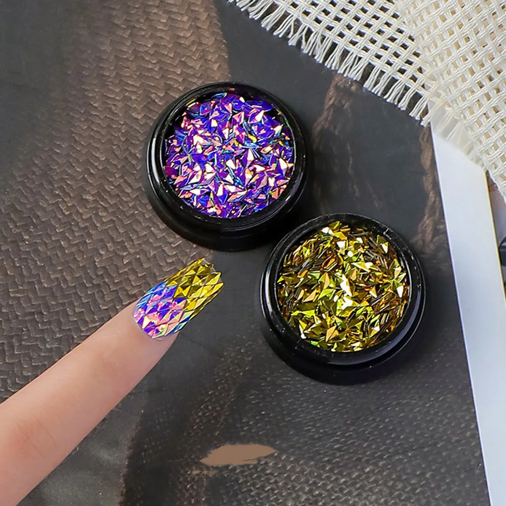 6 Potten 0.7g Sparkly Diamond Nail Pailletten 3D Rhombic Dragon Schaal Glitter Vlokken Nail Art Supply Flash Pailletten Voor nagels Decoratie