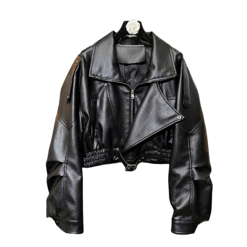 

Куртка в стиле ретро с плиссированными рукавами, как у интернет-знаменитостей, женская, весна-осень, свободный крой, супер крутой мотоциклетный костюм, 2026