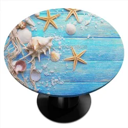 Beach Tablecloth Round Fitted Tablecloth Elastic Table Cover Waterproof Dining Table Cover for Indoor Outdoor Decor
