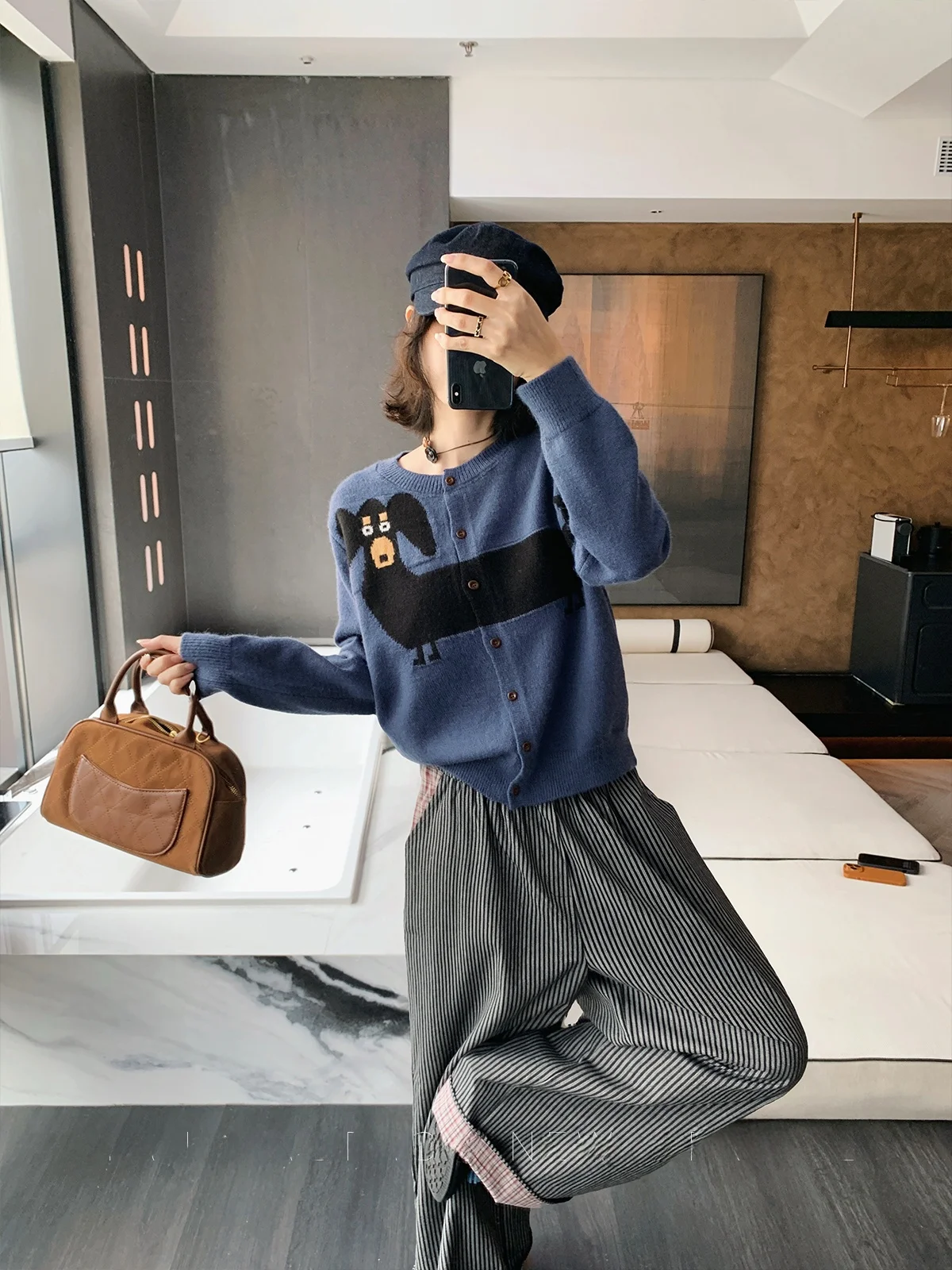 

Синий вязаный кардиган круглый Ne для поездок на работу, женский базовый топ, длинный све на подкладке Fce, осень-зима, Новое поступление