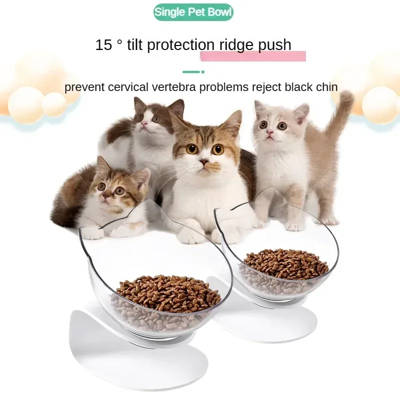 Single Pet Bowl with Stand, Cat Food Feeder and Water Bowl, 15 ° Tilted Cat Bowl with Non-Slip Pads, Feeding Kitten Supplies