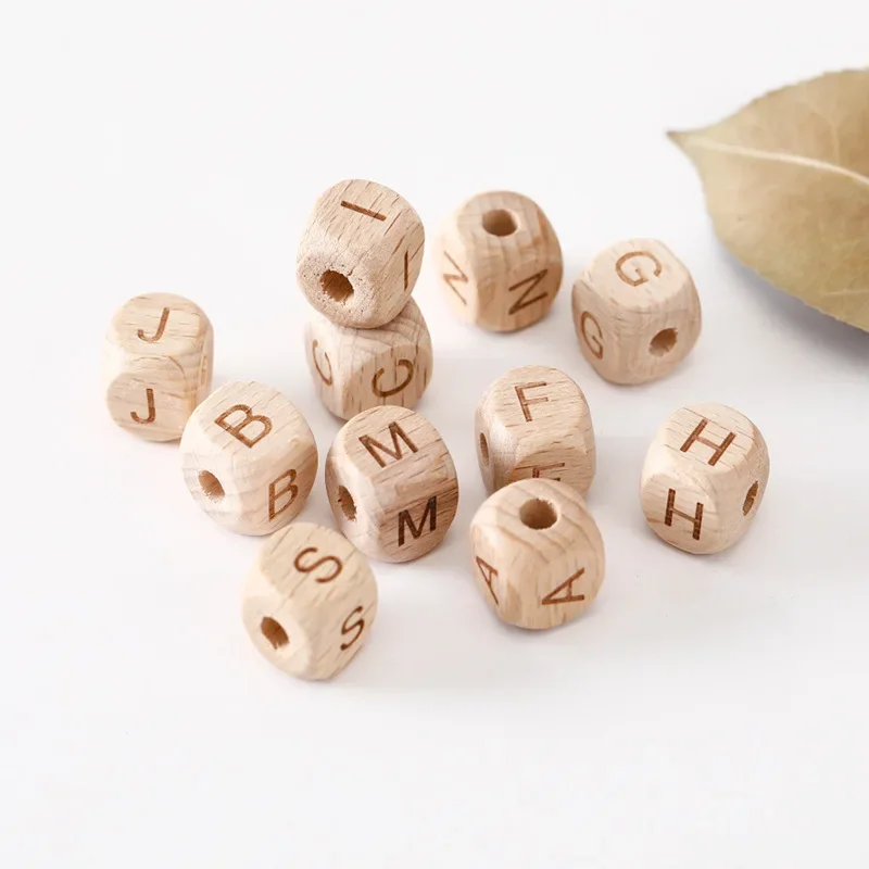 2pcs 12mm Wooden Letters Beads English Alphabet DIY Baby Personalized Name Pacifier Chain Clips Bracelet  Accessories Teethers