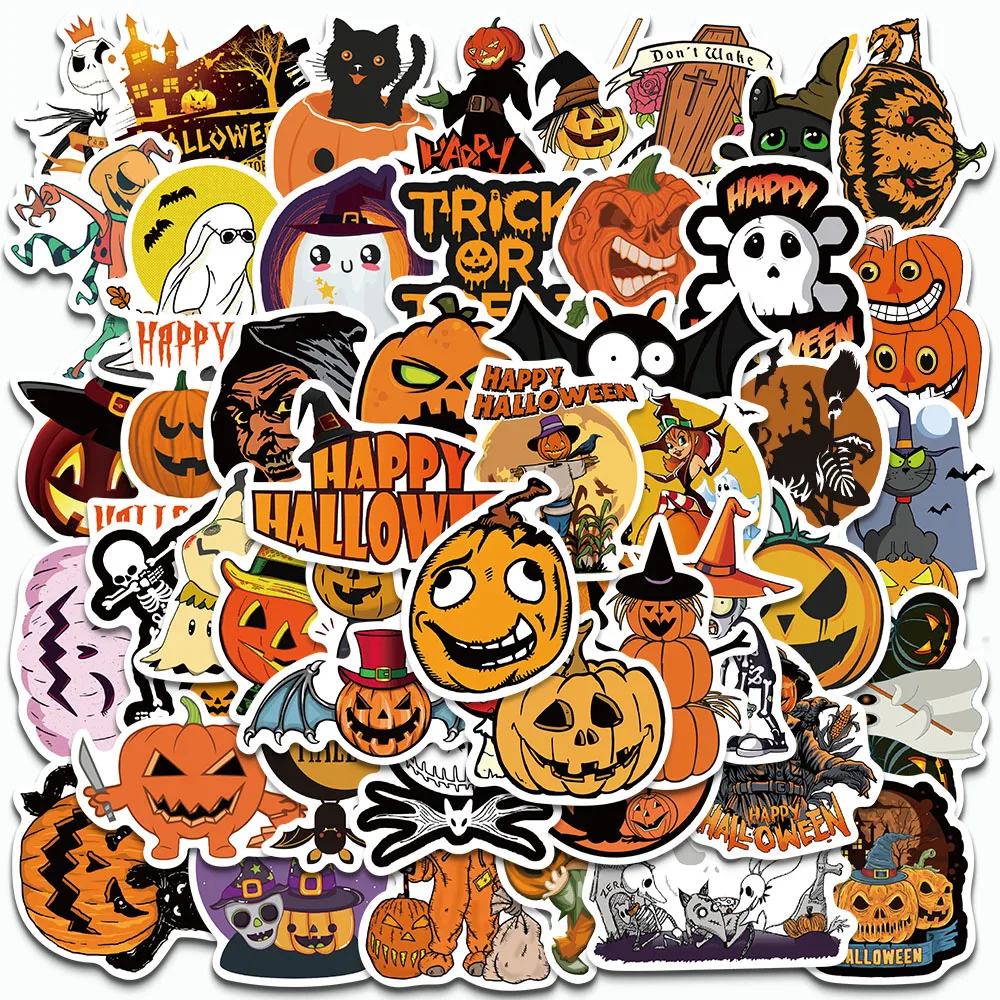 

50PCS Halloween Ghost Witch Pumpkin Decorative Stickers Gothic Cool DIY Decals For Notebook Laptop Kids Gift Skateboard Sticker