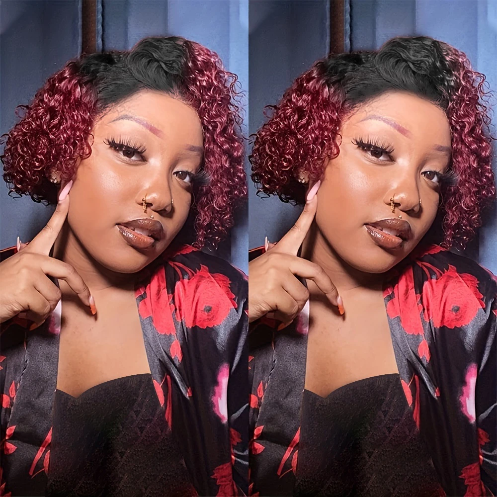 

1B99J Curly Short Bob Wig 13X4 Lace Front Human Hair Wigs For Women Pre Plucked Deep Water Curly Natural Color Bob Wigs