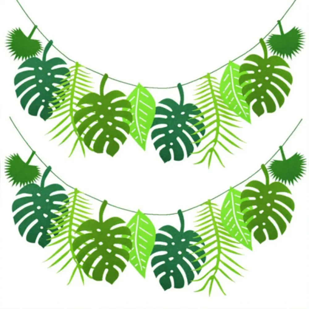 Tropical Green Leaf Felt Banner Garland Hanging Ornament Nursery Decor Kids Room Party Background Wall Decoration
