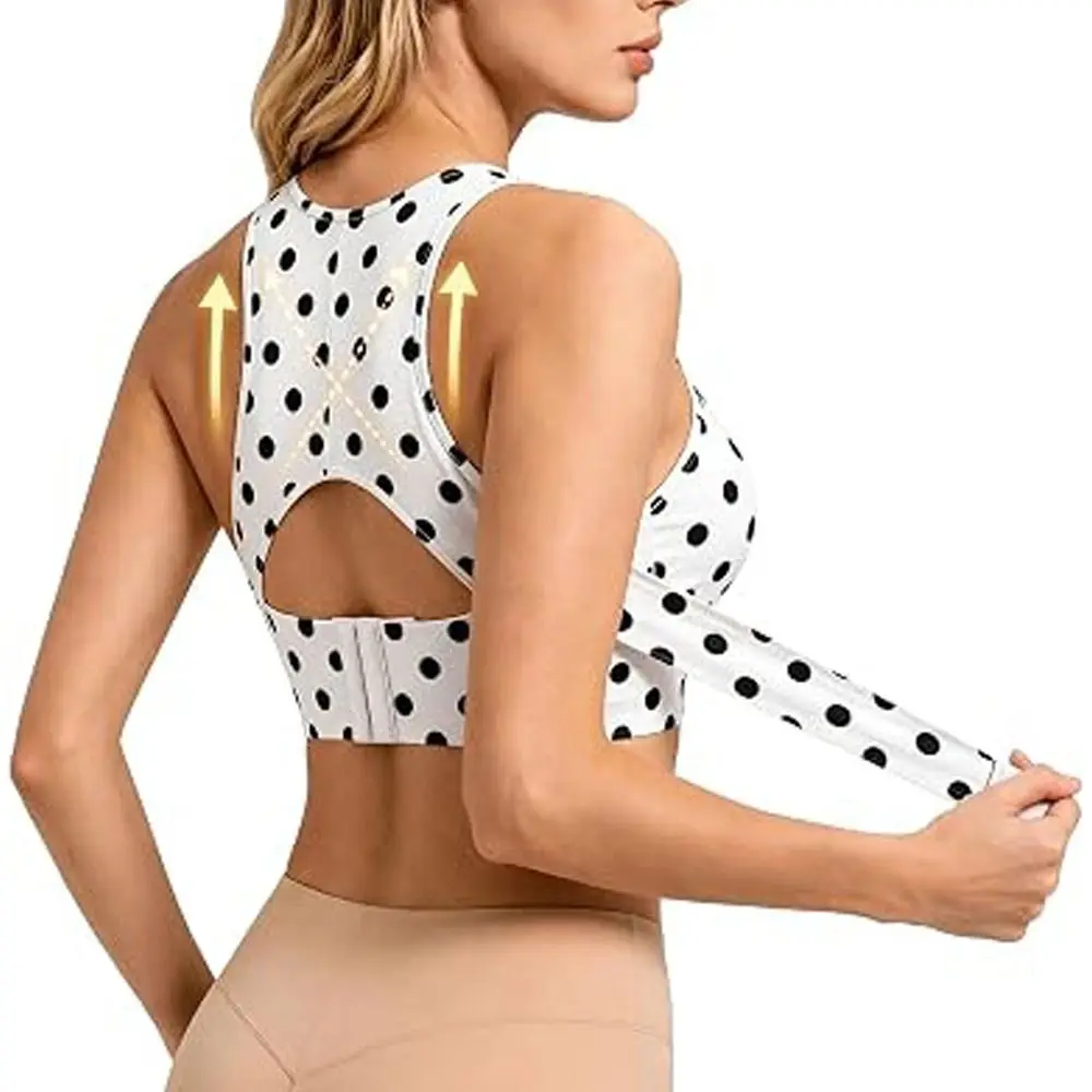 Polka Dot Posture Corrector Bra Seamless Breathable Back Support Underwear Anti-Sagging Adjustable Sports Bra for Women
