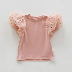 T-shirt per ragazze t-shirt coreana a pois con maniche a bolle per bambini 2023 camicetta estiva per bambini in cotone t-shirt per bambini abiti per bambini