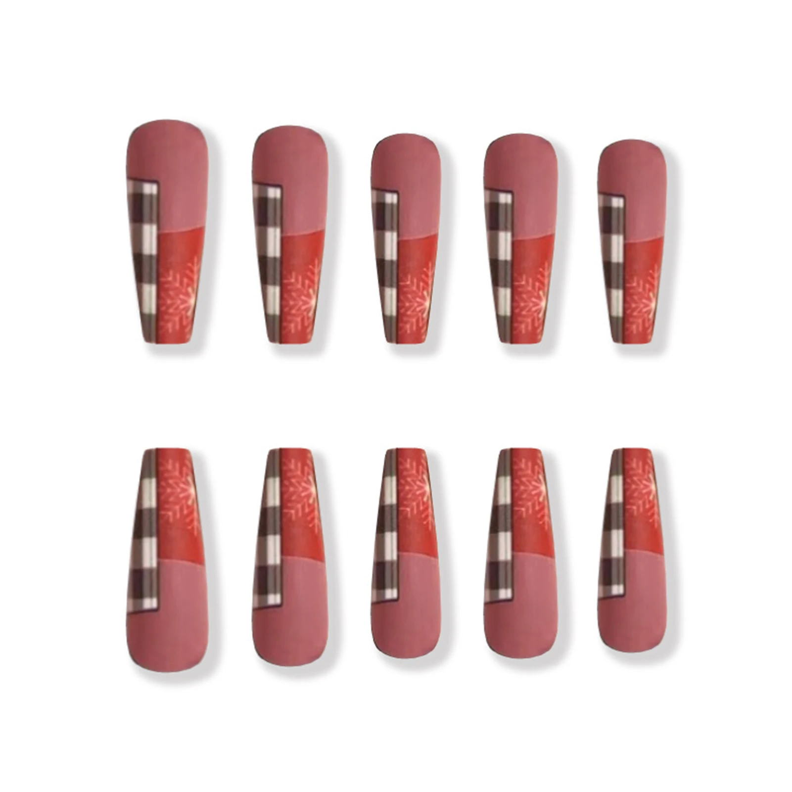 Pink Press on Nails with Red Grey Tip Decor Chip-Proof Smudge-Proof Fake Nails for Stage Performance Wear