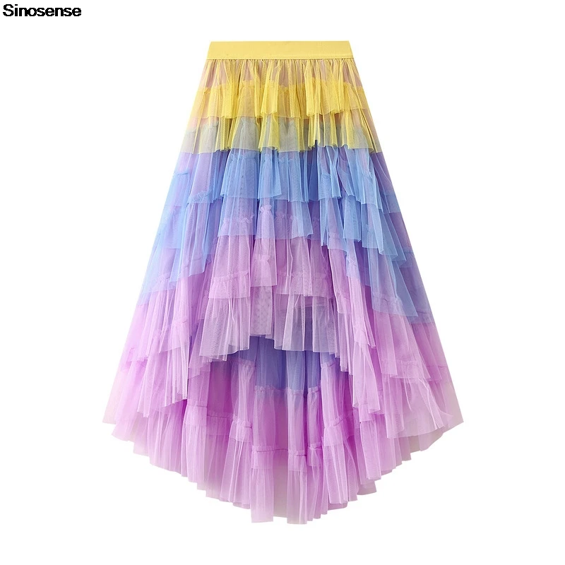 

Женская асимметричная многоярусная тюлевая пышная юбка, эластичная пачка с высокой талией, сказочные юбки, сетчатая двухслойная длинная бальная юбка миди