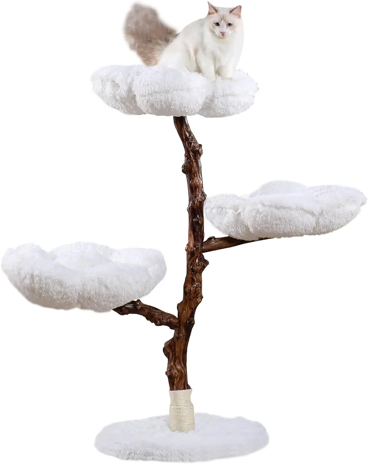 Cat Tree Tower, Modern Wooden 47 inch Single Branch Condo, Wood Tree,  Climbing, Furniture for , Cat Lover Gift