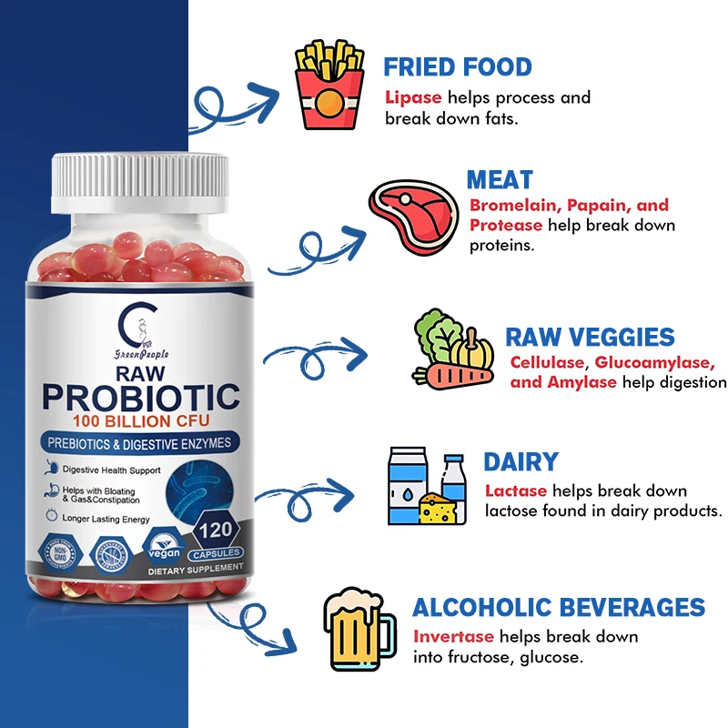 Probiotic Enzyme Capsules 100 Billion CFU Prebiotics & Digestive Enzymes for Intestinal Digestion and Immune Support