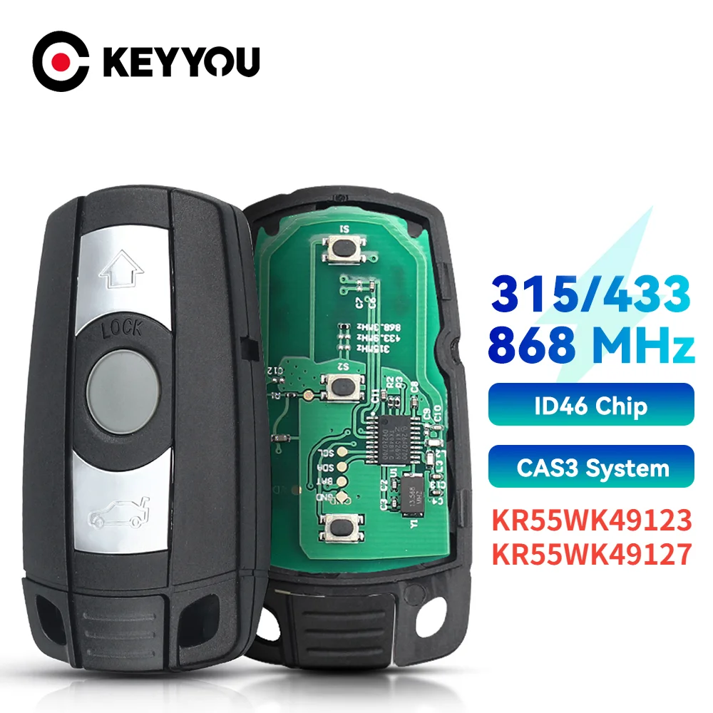 KEYYOU – clé télécommande de voiture avec batterie, 315MHz, 433Mhz, 868MHz, pour BMW CAS3 série 1/3/5/7, X5, X6, E60, E61, E70, E71, E87, E90, Z4, KR55WK491