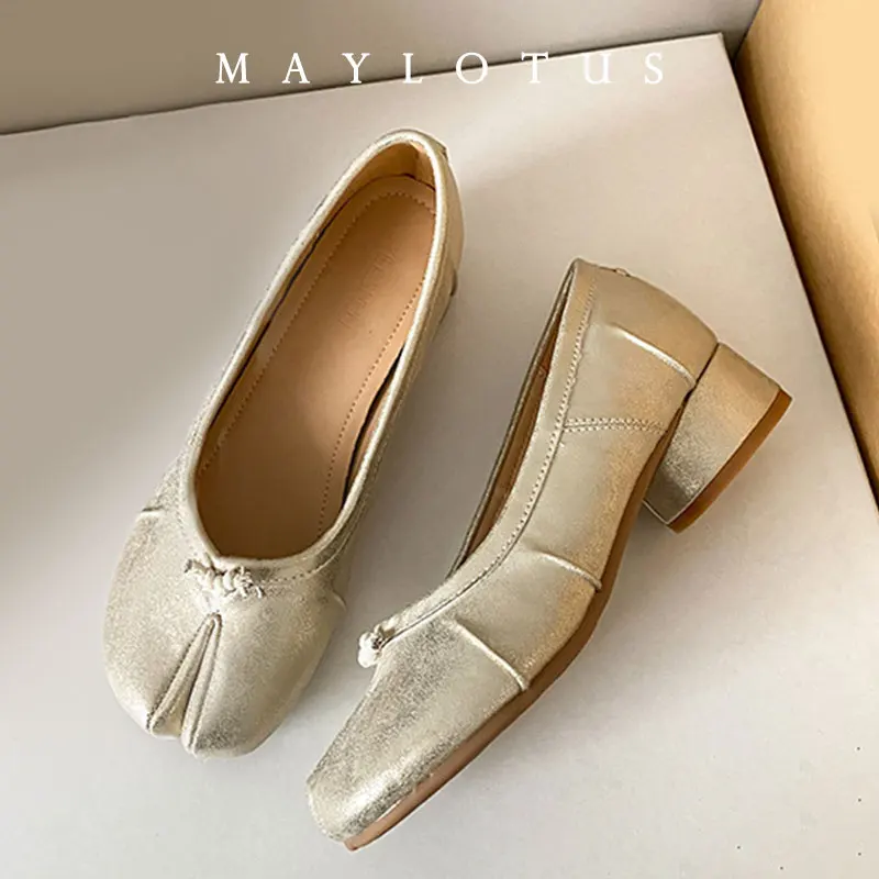 Size 35-43 Gold Tabi Shoes ninja 5cm heel Soft Bottom Loafers Microfiber Comfy Flats Brief Ladies Moccasins Tabi Ninja Shoes