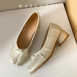 Size 35-43 Gold Tabi Shoes ninja 5cm heel Soft Bottom Loafers Microfiber Comfy Flats Brief Ladies Moccasins Tabi Ninja Shoes